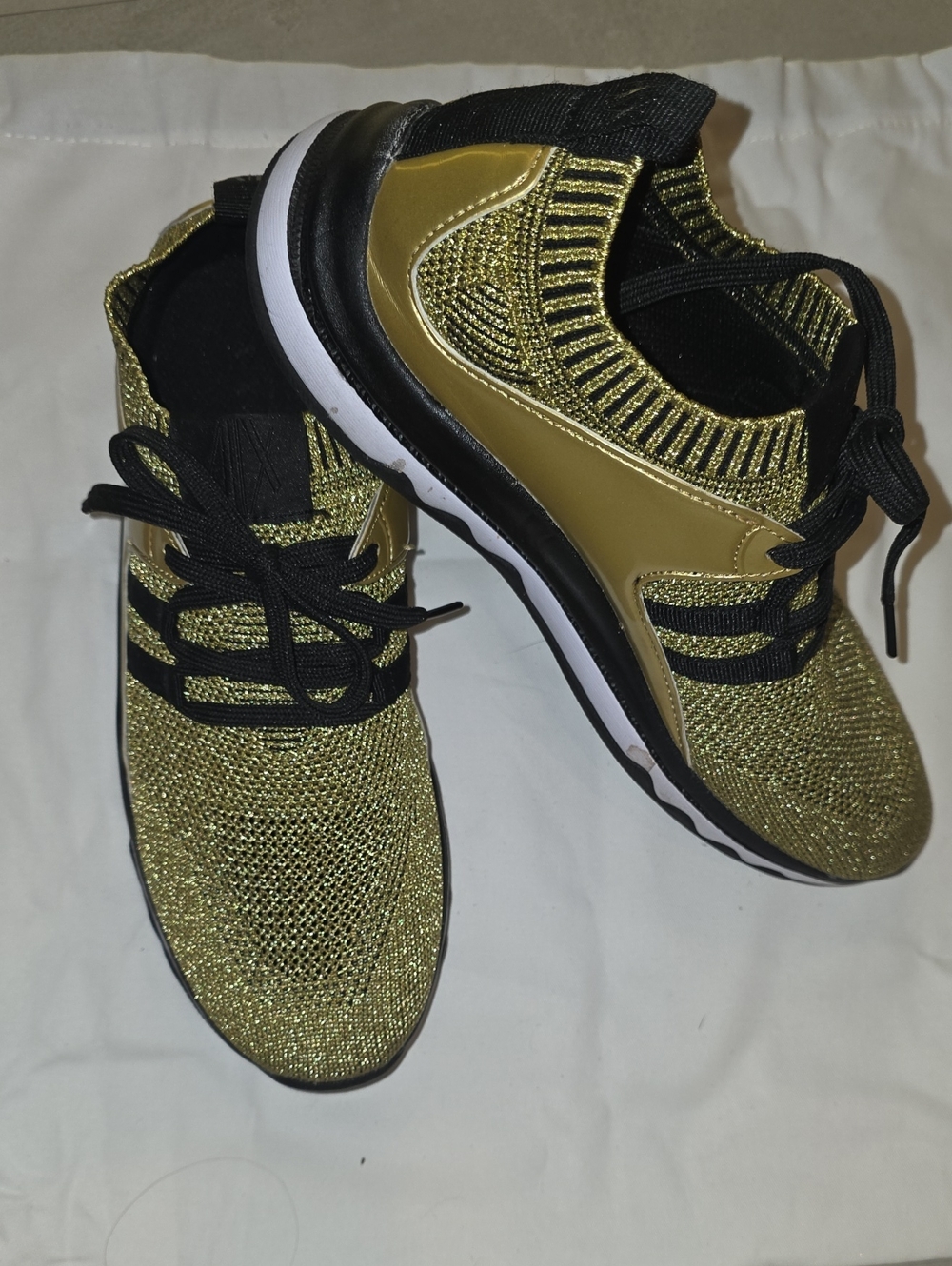 Armani Exchange Black and Gold Knit Athletic Sneakers